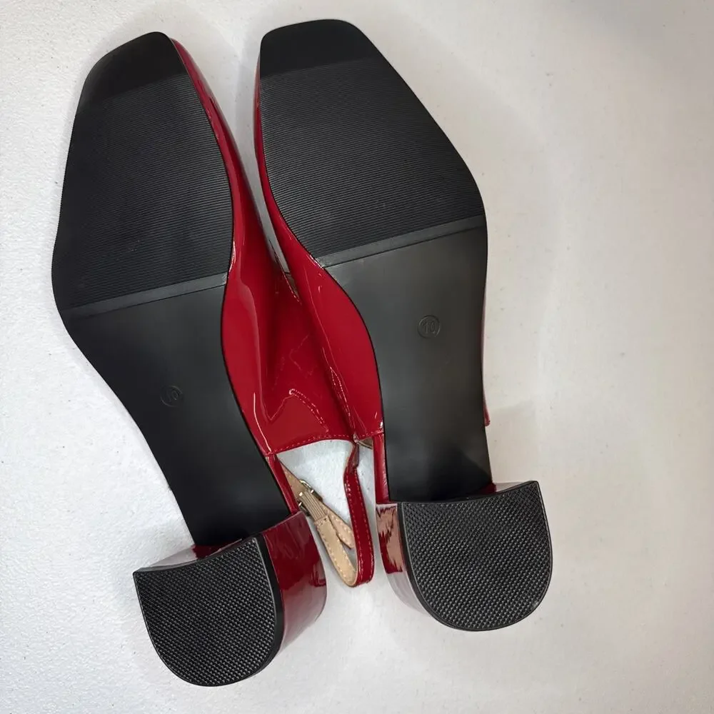 Viloporlor Women’s Mary Jane Shoes Slingback Chunky Heels Red Size 9